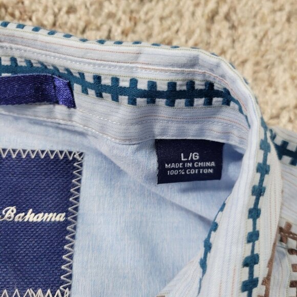 Tommy Bahama Shirt Mens Large Blue Stripe Geometric Button Up Long Sleeve - Picture 3 of 7